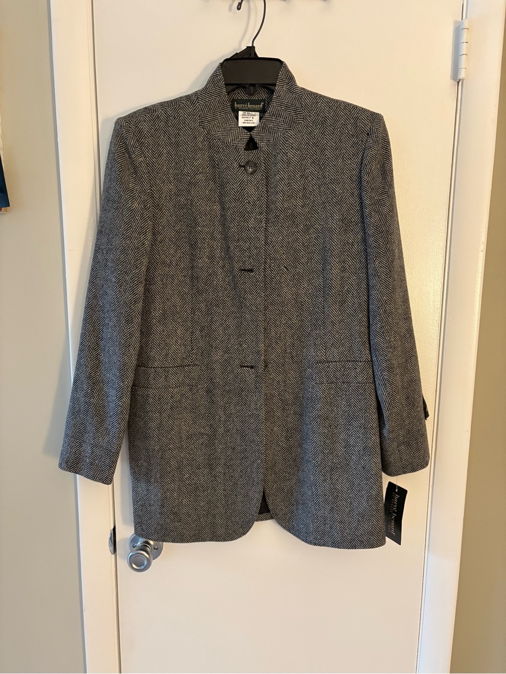 Lafayette 148 New York Gray Herringbone Stand-Collar Blazer